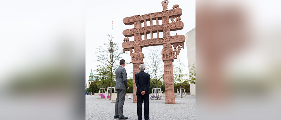  External Affairs Minister, Dr. S. Jaishankar at the replica of the East Gate of Sanchi Stupa at Humboldt Forum in Berlin, 11th September 2024